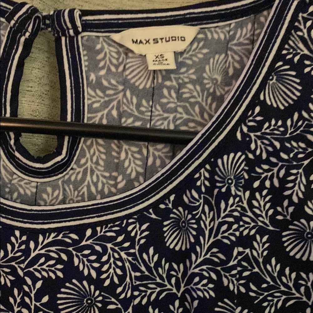 Max Studio Navy Blue and White A-Line Midi Dress - Picture 3 of 3